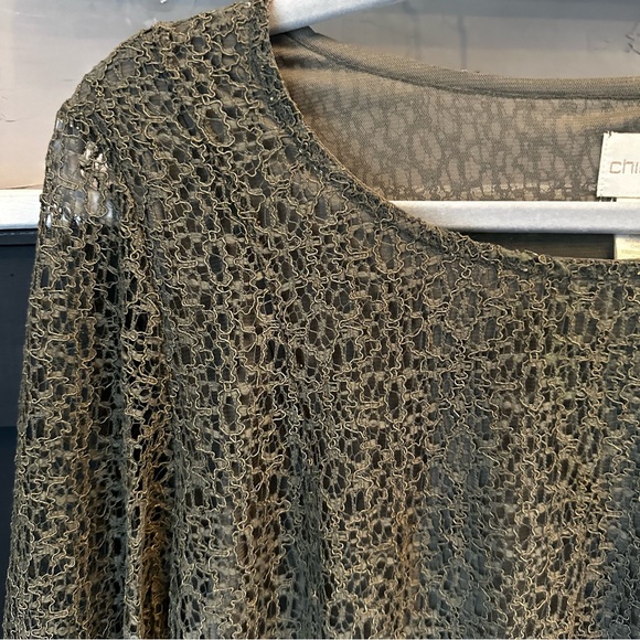 Chico's Muted‎ Green Lace Knit Women's Top size 1 - Picture 3 of 13